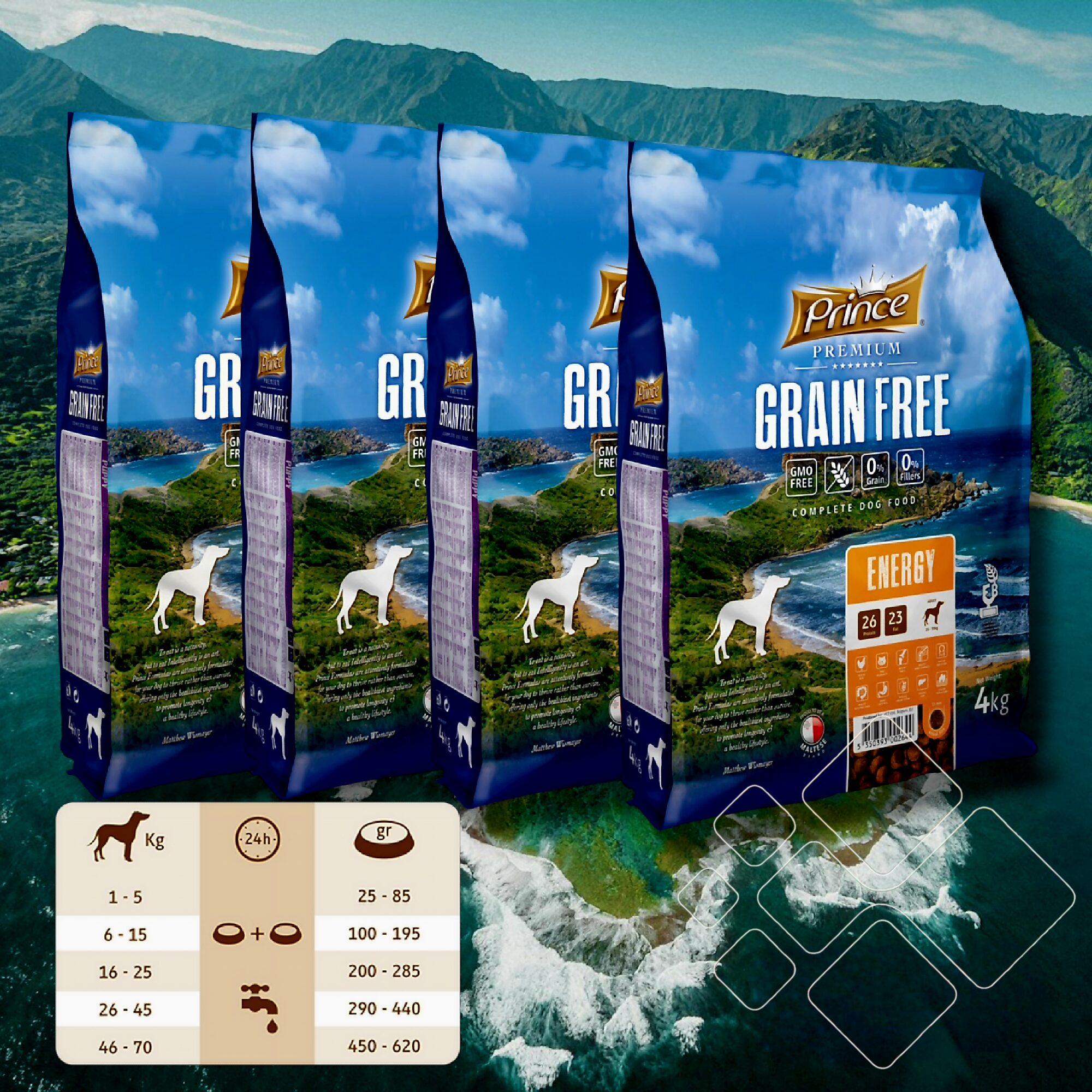 PREMIUM sausas pašaras šunims PRINCE GRAIN FREE, 4 kg