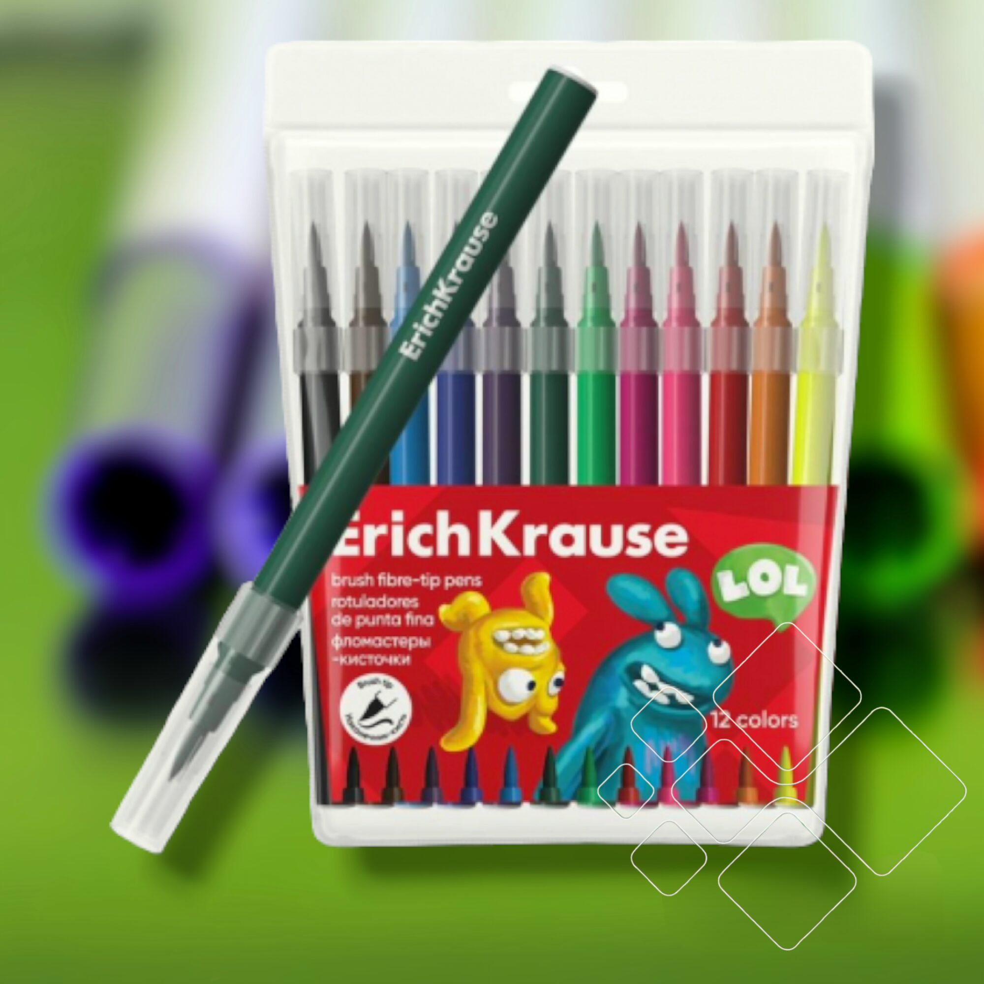 Ryškių spalvų, netoksiški, bekvapiai teptukiniai flomasteriai ErichKrause JOLLY FRIENDS