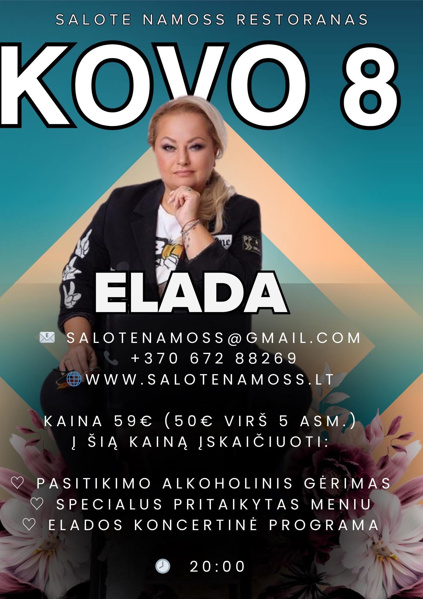 Artėja kovo 8-oji – Tarptautinė moterų solidarumo diena! 🌸 Kviečiame šią ypatingą dieną paminėti restorane „Salote Namoss“, kur jūsų laukia ne tik šventinė atmosfera, bet ir įsimintinas vakaras. ✨ Vakaro žvaigždė – Elada iš Vokietijos! Talentinga atlikėja užburs jus savo įspūdingu pasirodymu ir sukurs nepamirštamą šventinę nuotaiką.