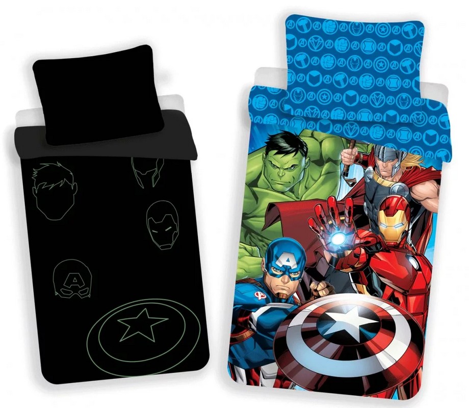 Šviečiantis tamsoje patalynės komplektas Avengers