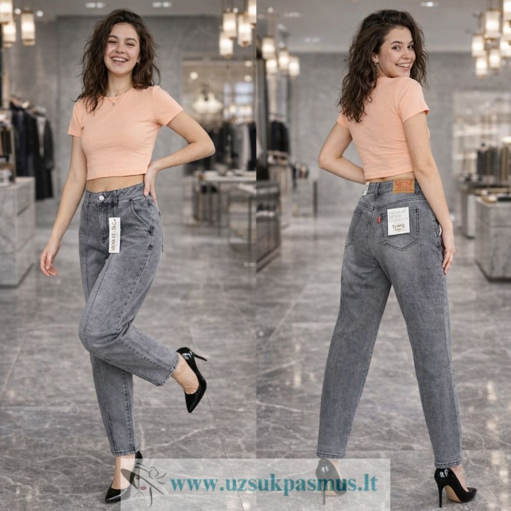„Mom Fit“ stiliaus pilki džinsai – klasika su moderniu akcentu Trang EB583-7H